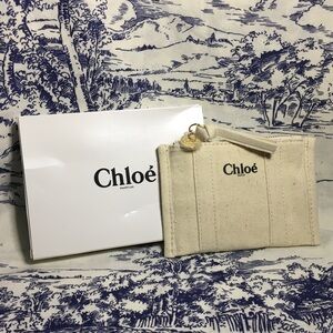 CHLOE Parfum Zipper Pouch Coin Purse Beige Rustic Natural Canvas Gold Hardware